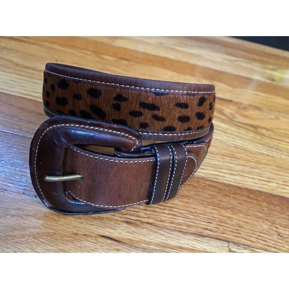 Joan & David Women's Leather Cheetah Print Faux Fur Belt with leather buckle 27
